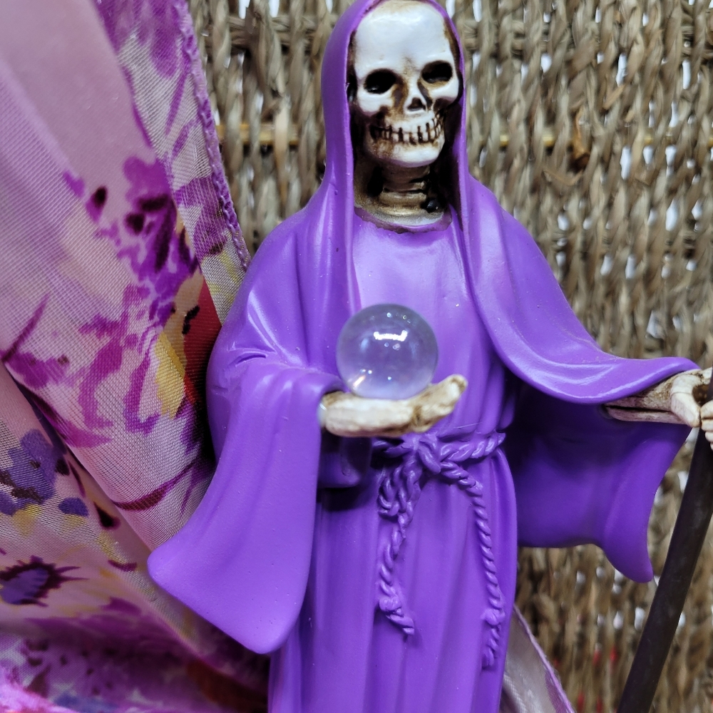 SANTA MUERTE Purple Statue 9", Santa Muerte Holy Death statue Grim Reaper